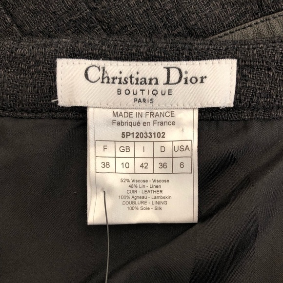 Cristian Dior boutique skirt leather tweed material mix pleated bottom knee long - Picture 7 of 11